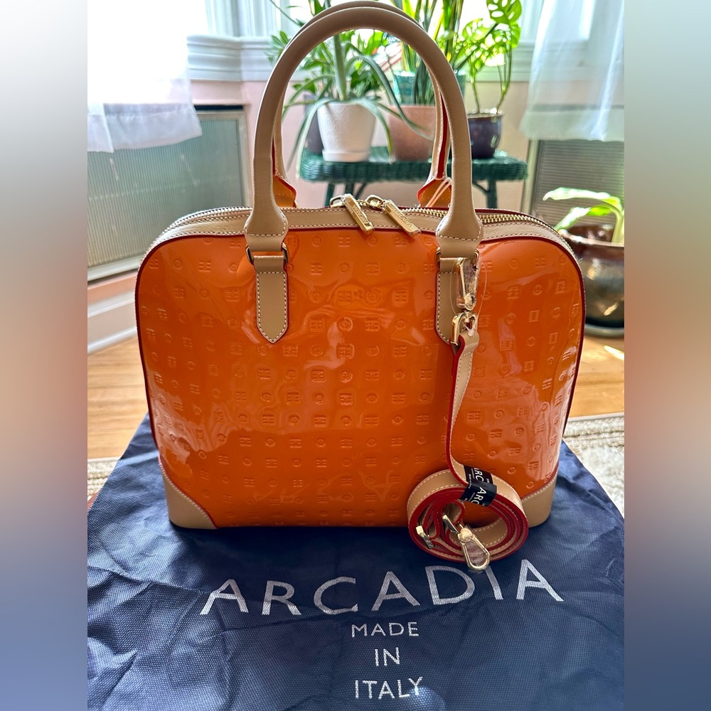 Arcadia Genuine Patent Leather Orange Handbag - Made in Italy